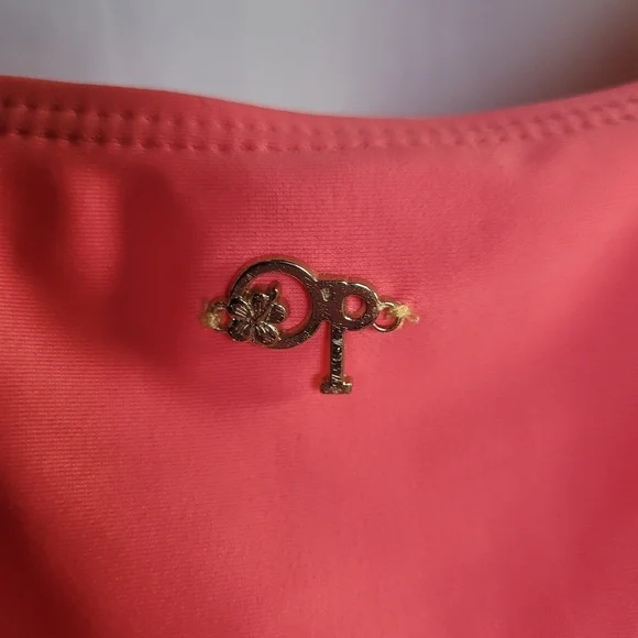 OP Ocean Pacific Cutout One Piece Swimsuit Size L Yellow Pink - Picture 5 of 11